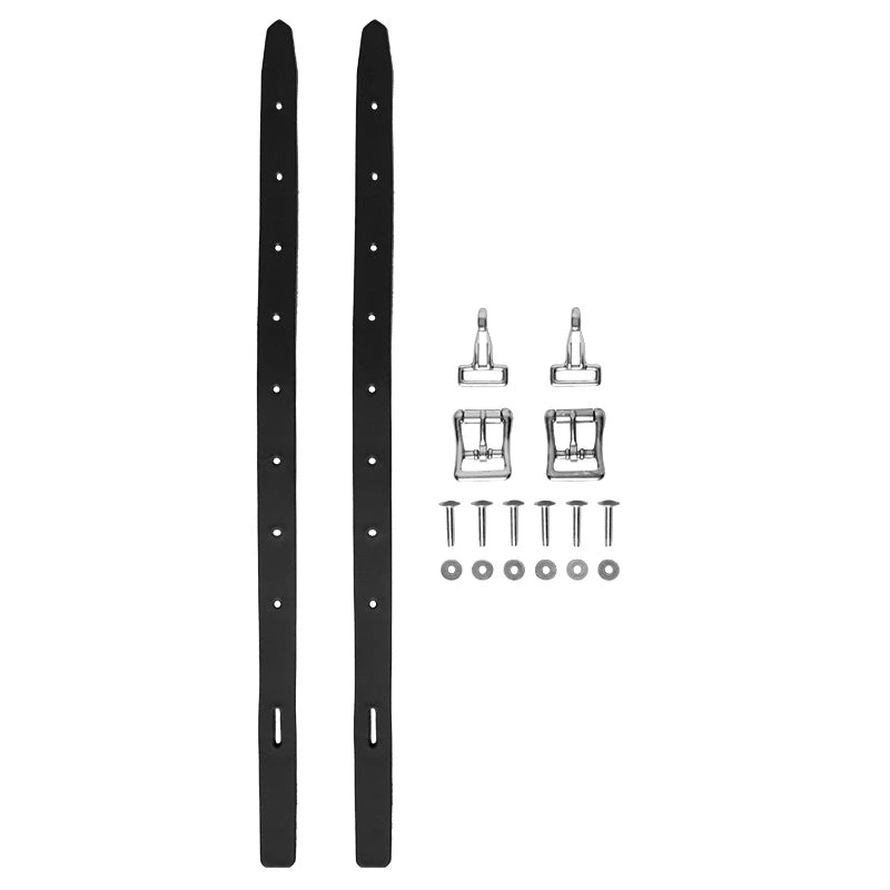 Front Portage Attachment Kit - DIY Black Leather & Nickel Hardware with white background