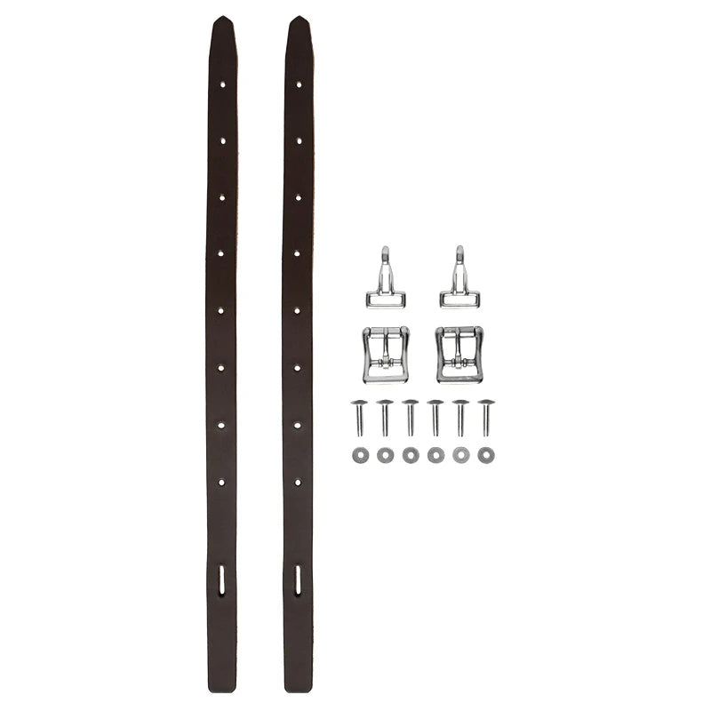 Front Portage Attachment Kit - DIY 
Brown Leather &amp; Nickel Hardware with white background