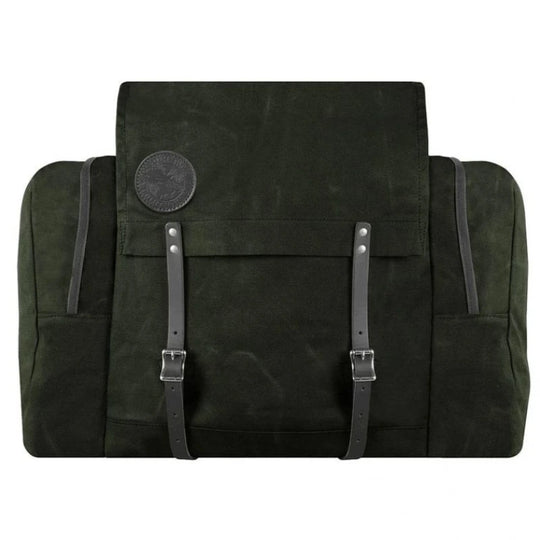 Duluth Pack Camp Kitchen Pack in waxed olive drab with a white background