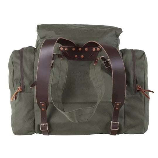 Duluth Pack Camp Kitchen Pack in olive drab rear view with a white background