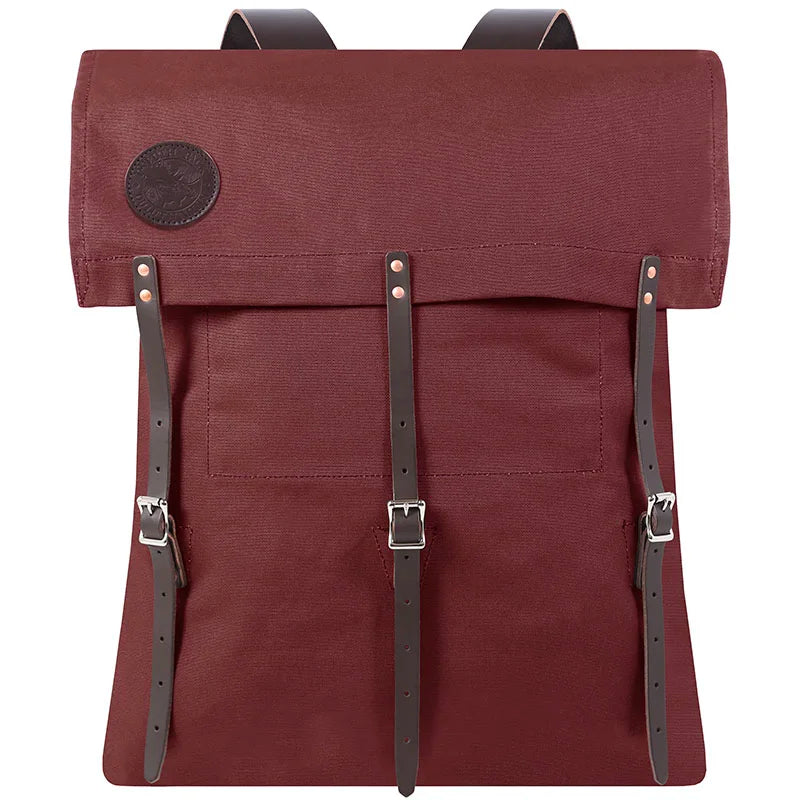 #2 Original Canoe Pack - 59 L in rich brown canvas with rugged leather straps, designed by Duluth Pack for durable outdoor use and long hikes