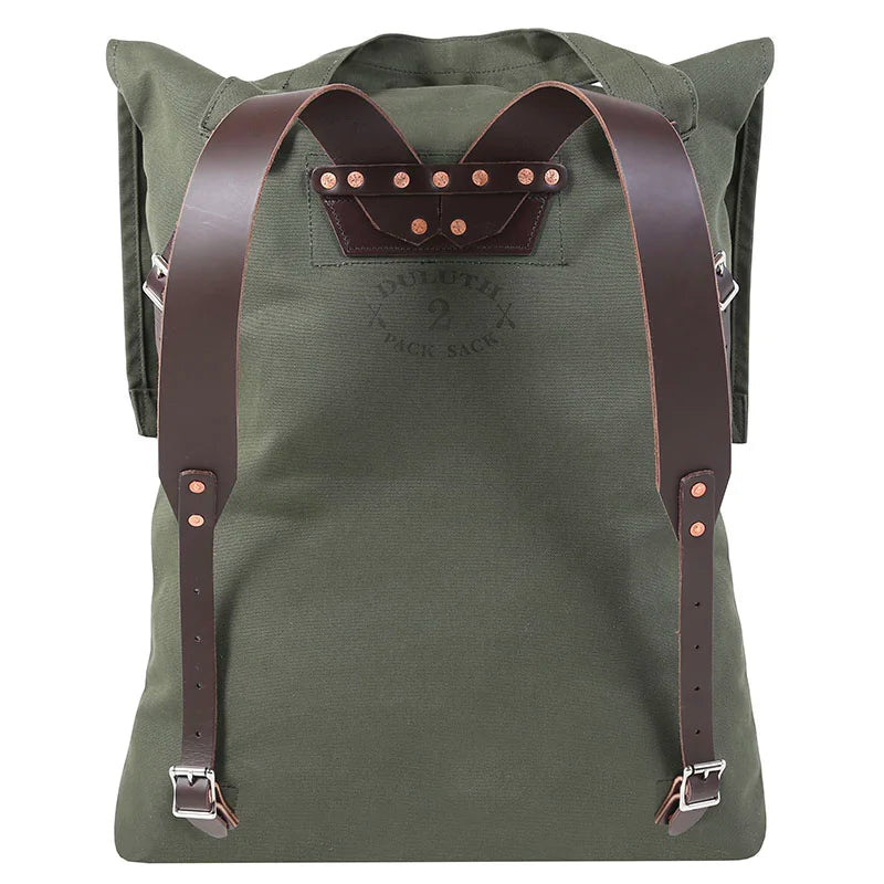 #2 Original Canoe Pack - 59 L with rugged leather straps and durable canvas, designed for outdoor use and crafted by Duluth Pack.