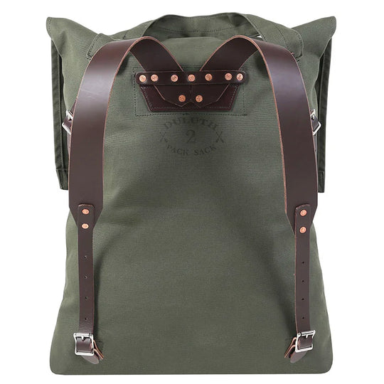 #2 Original Canoe Pack - 59 L with rugged leather straps and durable canvas, designed for outdoor use and crafted by Duluth Pack.