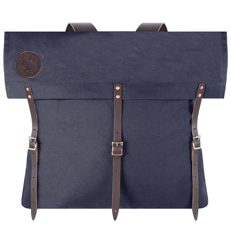 #3 Original Pack - 72 L with tough 15-ounce navy canvas and rugged leather straps, designed for durable outdoor use by Duluth Pack.
