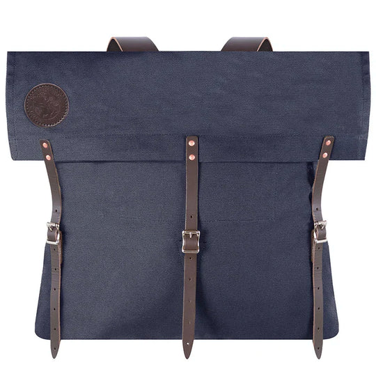#3 Original Pack - 72 L with tough 15-ounce navy canvas and rugged leather straps, designed for durable outdoor use by Duluth Pack.