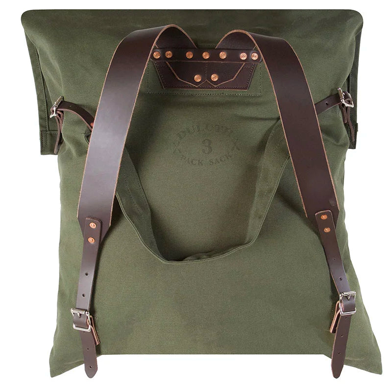 #3 Original Pack - 72 L featuring tough 15-ounce canvas and rugged leather shoulder straps, designed for durable outdoor use by Duluth Pack.