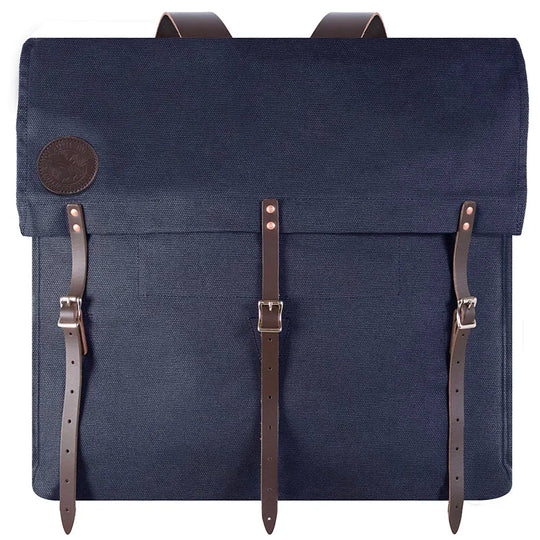 #4 Original Pack - 95 L with navy tough canvas and rugged leather straps, designed for heritage outdoor use and long-lasting performance by Duluth Pack.