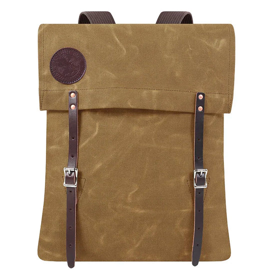 #51 Utility Pack in rugged waxed canvas with leather straps, designed for durable outdoor use and crafted by Duluth Pack with heritage quality.