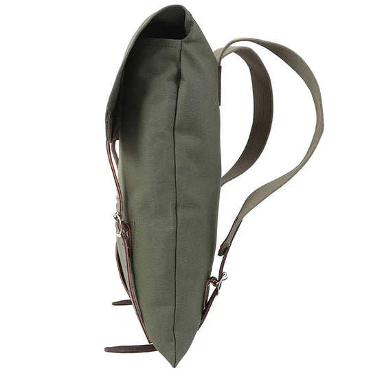 #51 Utility Pack in tough green canvas with premium leather accents, designed for durable outdoor use by Duluth Pack.