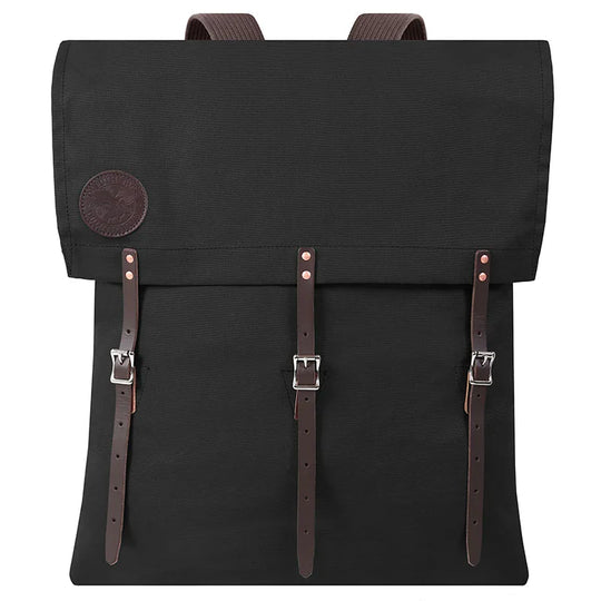 #60 Utility Pack - 42 L in Black featuring tough canvas and leather straps, ideal for outdoor adventures and rugged use by Duluth Pack.