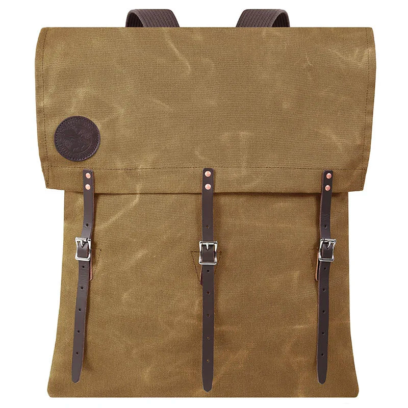 #60 Utility Pack - 42 L in waxed khaki canvas with leather straps, showcasing durable, handmade outdoor gear by Duluth Pack designed for rugged use and long-lasting performance.