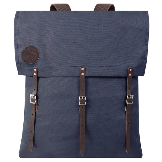 #3-70 Utility Pack - 60 L in navy tough 15-ounce canvas with leather straps, designed for rugged outdoor use like hiking, portaging, and fieldwork.