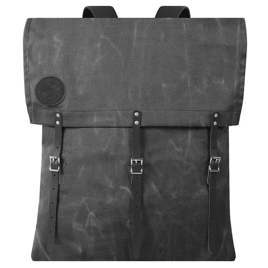 #3-70 Utility Pack - 60 L in rugged dark waxed canvas with leather straps, designed for durable outdoor use and heavy-duty hiking by Duluth Pack.