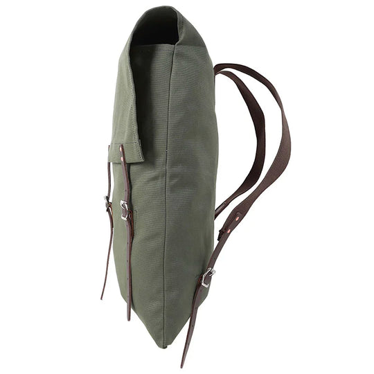 #3-70 Utility Pack - 60 L in durable green canvas with reinforced leather straps, designed for rugged outdoor use by Duluth Pack.