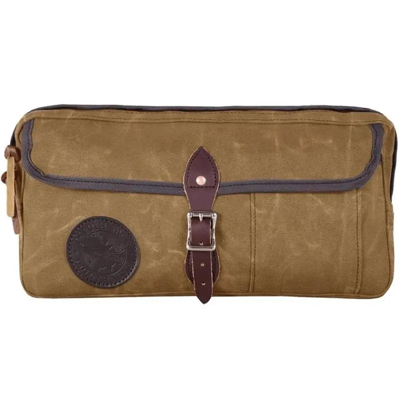 Canoe Thwart Bag Model II in waxed khaki with white background