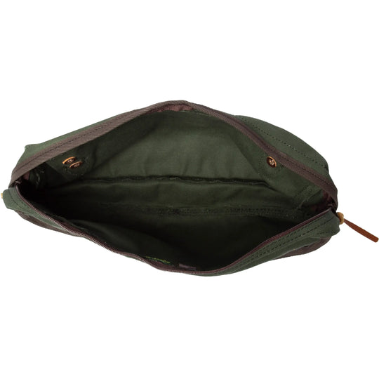 Canoe Thwart Bag Model II in olive drab inside view with white background
