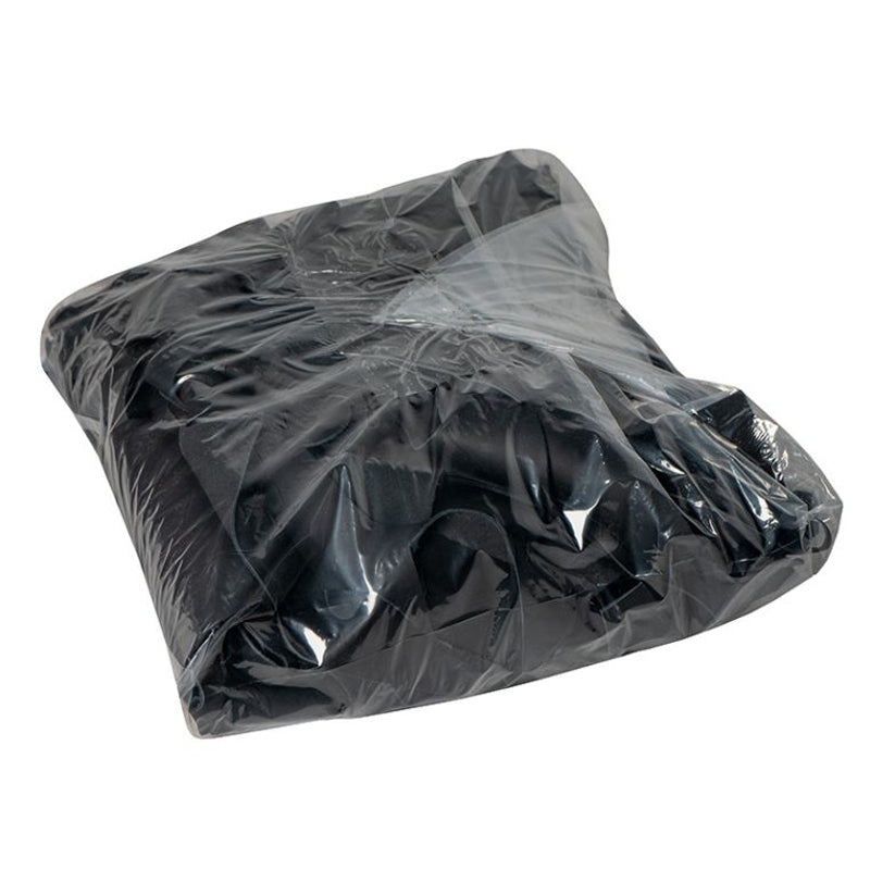 Scrap smooth black leather in 5 lbs bag with white background