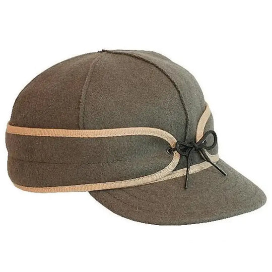 The Original Stormy Kromer Cap in Olive Green on a White Background