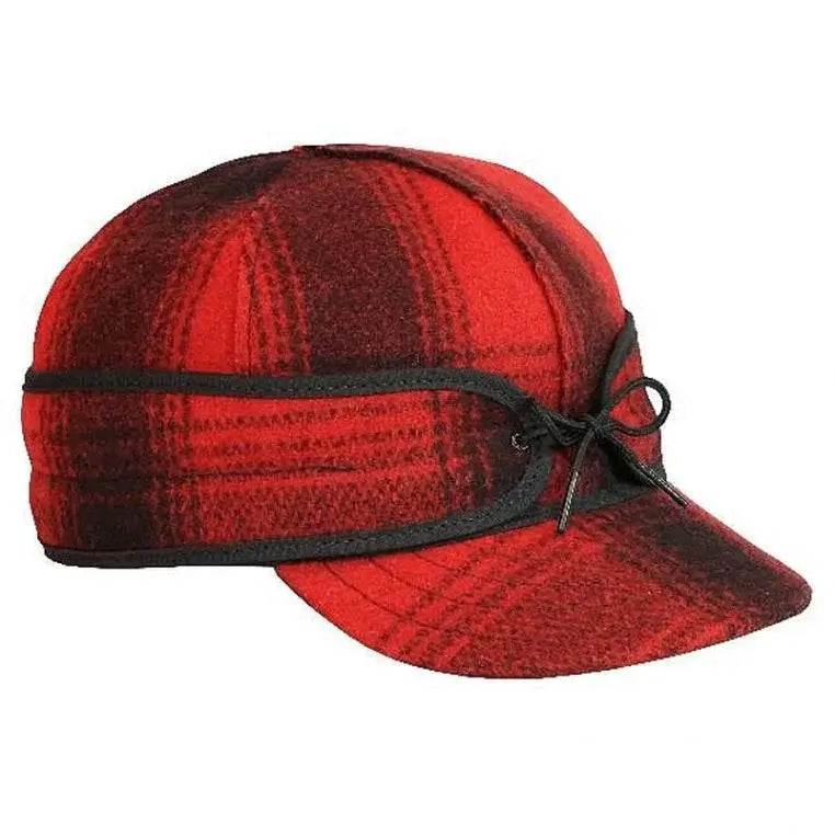 The Original Stormy Kromer Cap in Red & Black Buffalo Plaid shown on a white background