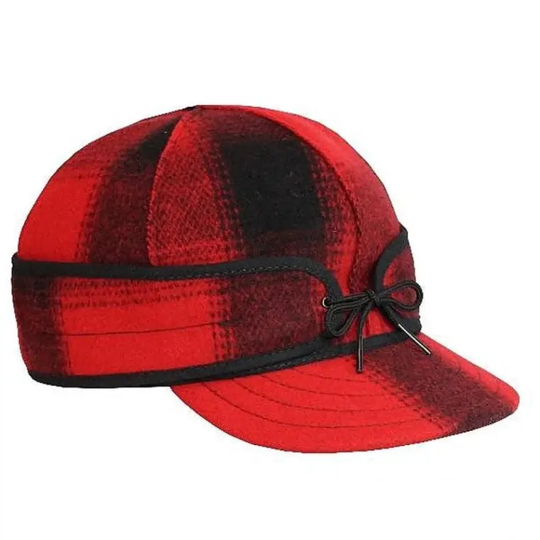 Stormy Kromer Mackinaw Cap In Red &amp; Black Buffalo Plaid on a white background