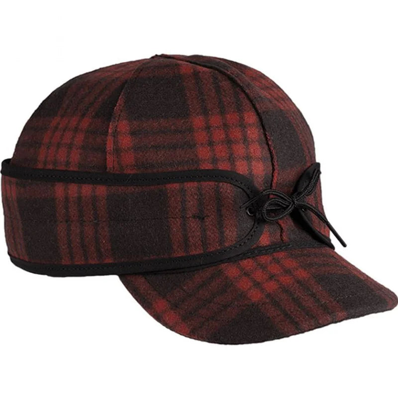 Stormy Kromer The Millie Kromer Cap in red and black with a white background