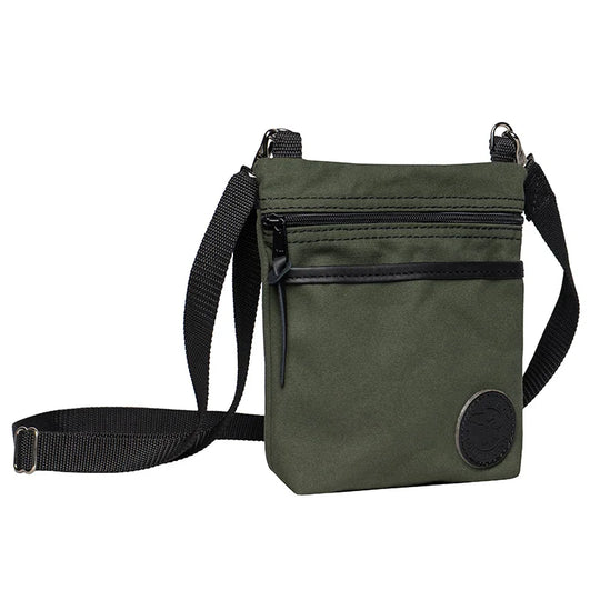 Signature Crossbody Purse in Olive Drab rugged canvas with adjustable black cotton webbing strap, designed for durable outdoor use by Duluth Pack.