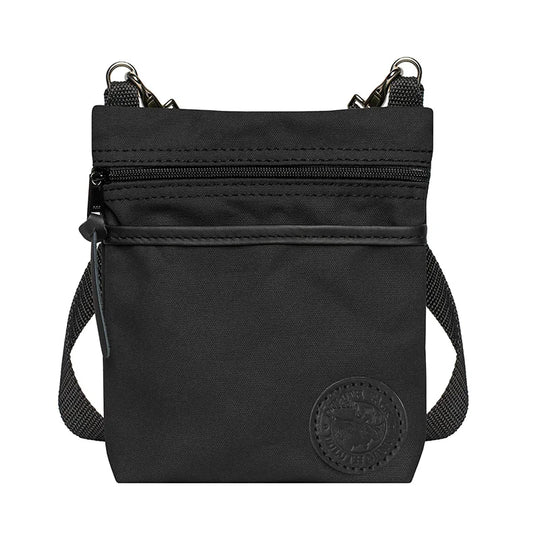 Signature Crossbody Purse in black rugged 15-ounce canvas with adjustable cotton webbing strap, designed for durable outdoor use and everyday carry.