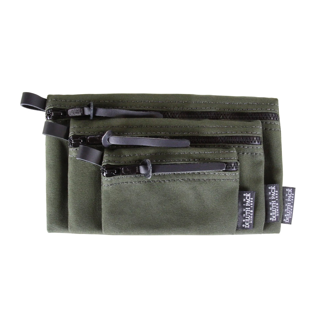 A Size Comparison Of All 3 Gear Stash Bag Sizes On A White Background.