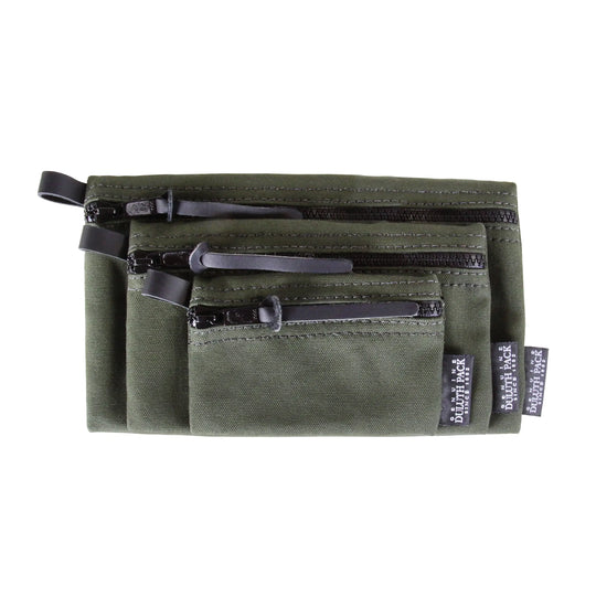 A Size Comparison Of All 3 Gear Stash Bag Sizes On A White Background.