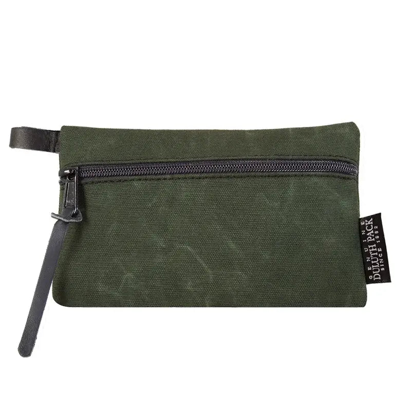 Mini Gear Stash Bag in Waxed Olive Drab Green on a white background