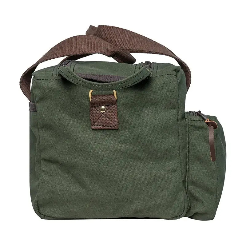 Range Bag In Olive Drab Green Canvas As Seen From The Side On A White Background