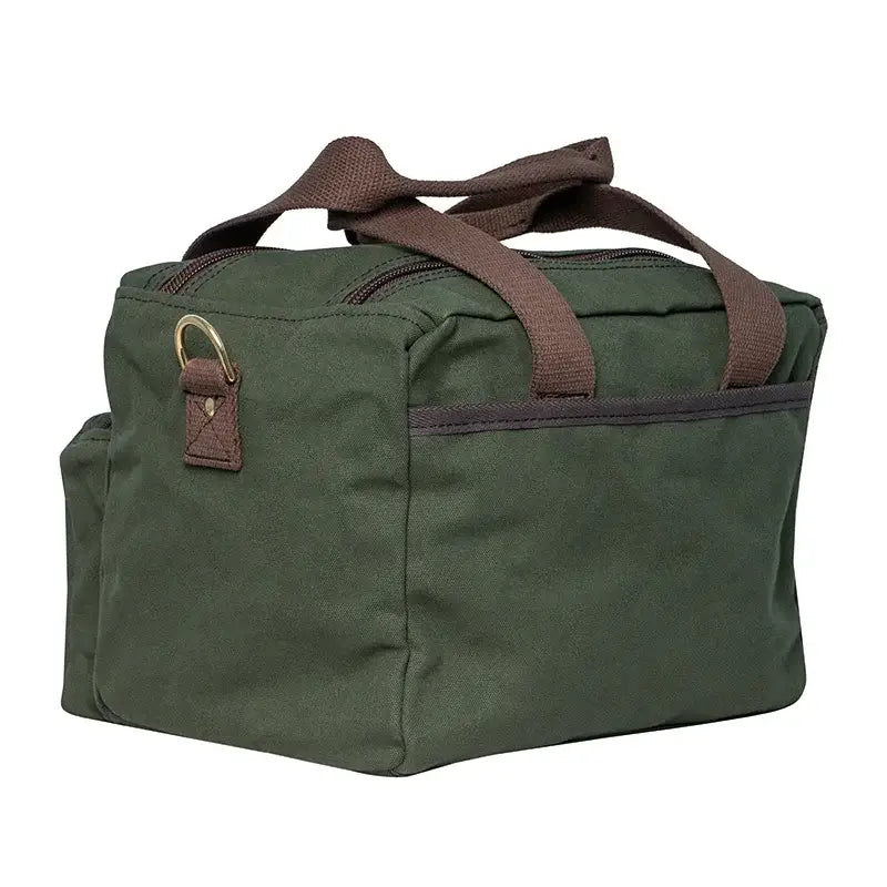 Range Bag In Olive Drab Green Canvas As Seen From The Back Side On A White Background