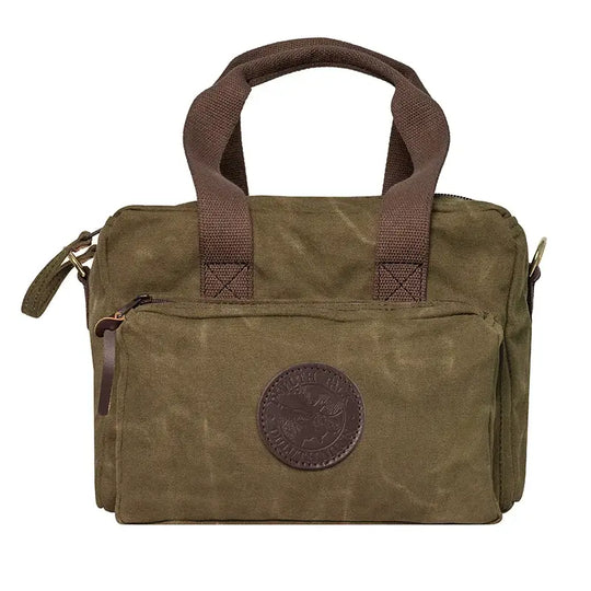 Range Bag In Waxed Khaki Canvas On A White Background