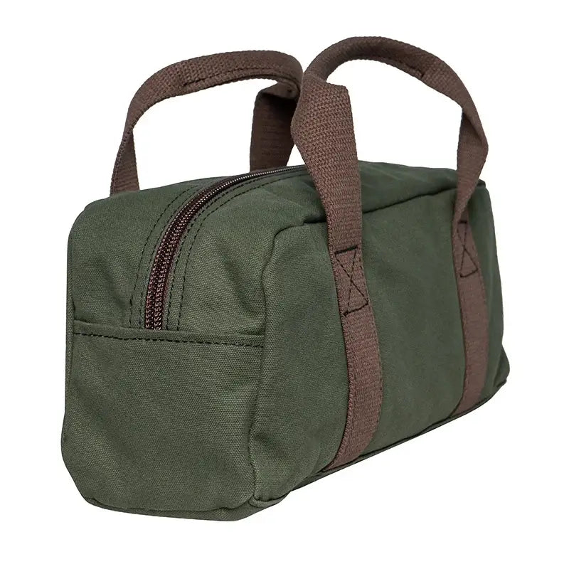 Utility Bag In Olive Drab Green As Seen From The Side On A White Background