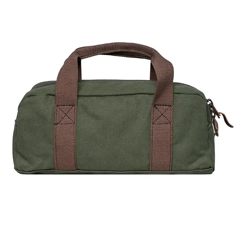 Utility Bag In Olive Drab Green As Seen From The Back On A White Background