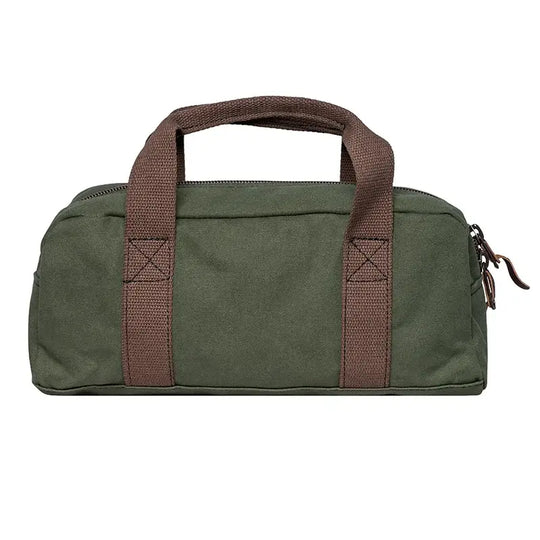 Utility Bag In Olive Drab Green As Seen From The Back On A White Background