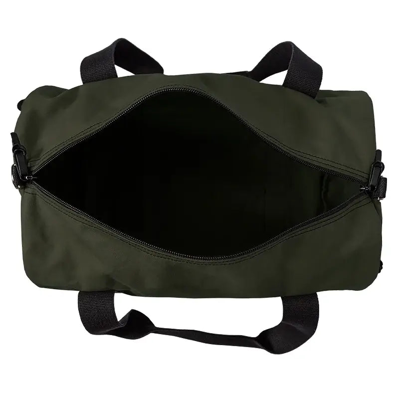 Round Duffel In Olive Drab Green Open As Seen From Above On A White Background