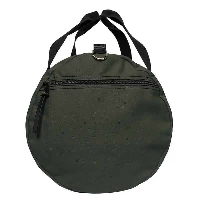 Round Duffel In Olive Drab Green As Seen From The Side On A White Background
