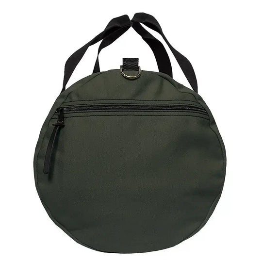 Round Duffel In Olive Drab Green As Seen From The Side On A White Background