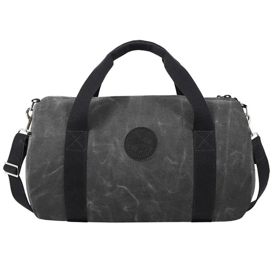 Round Duffel In Waxed Grey On A White Background