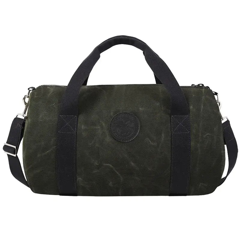 Round Duffel In Waxed Olive Drab Green On A White Background
