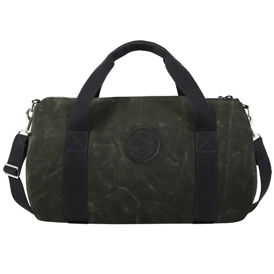 Round Duffel In Waxed Olive Drab Green On A White Background