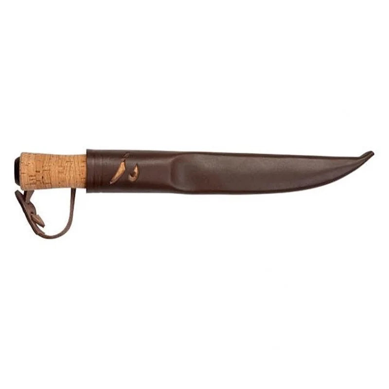 Helle Hellefisk Knife with the sheath with a white background