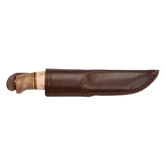 Helle Harding Knife in the sheath with a white background
