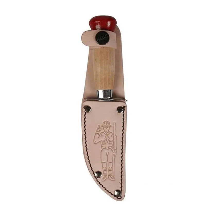 Helle Scout Knife in the sheath with a white background
