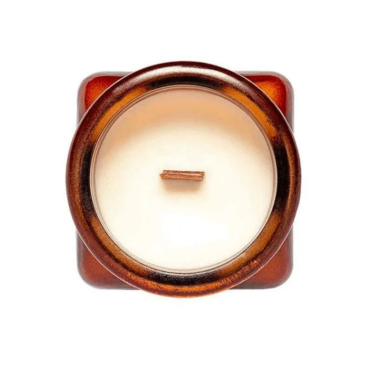 Woodfire Candle Company Soy Candle top view with a white background