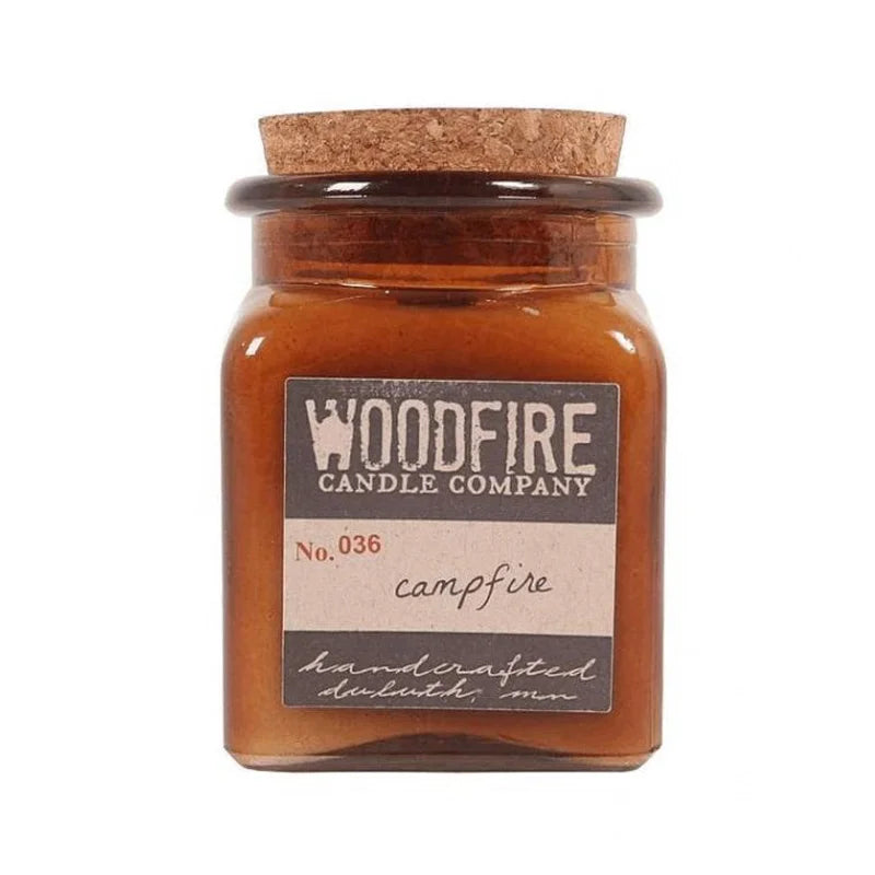 Woodfire Candle Company Soy Candle in Campfire with a white background