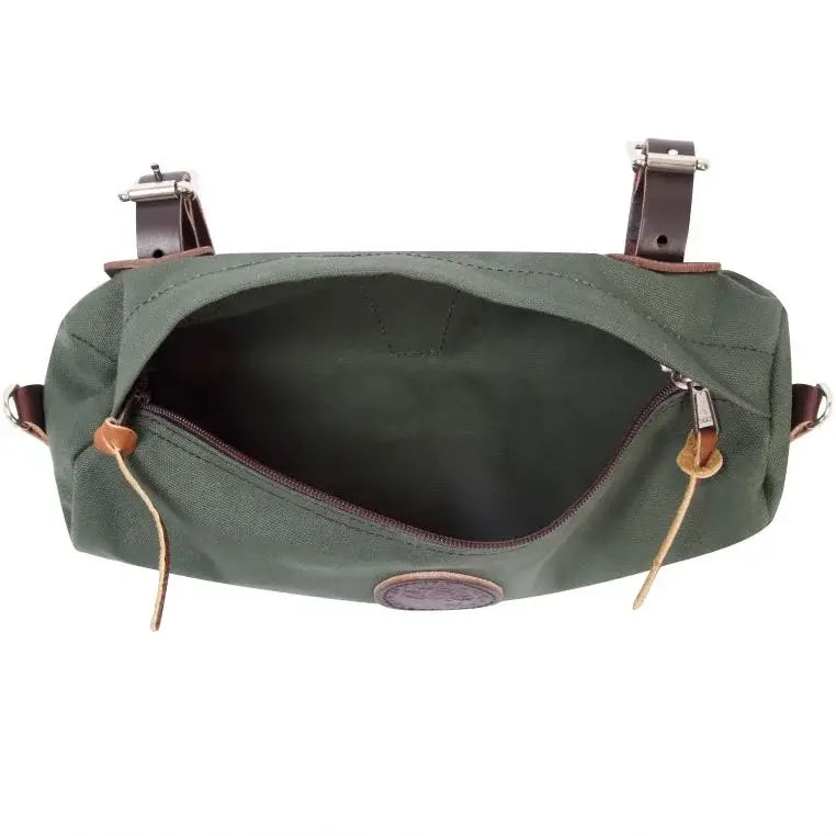 Candy Bar Bike Bag In Olive Drab Green, Open As Seen From Above On A White Background