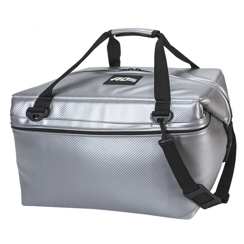 AO Ballistic Cooler - 48 Pack in silver with a white background