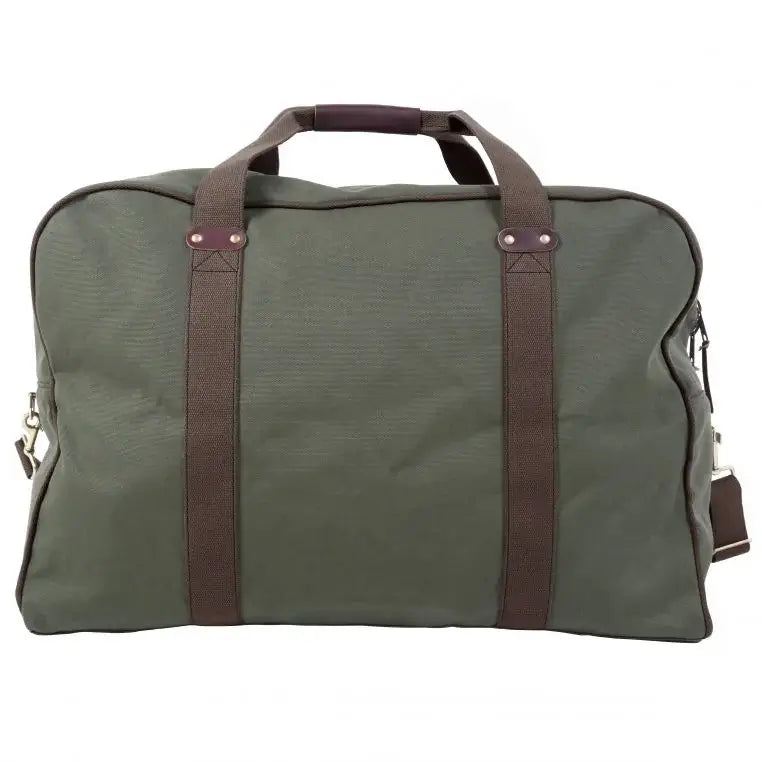 Large Safari Duffel In Olive Drab Green As Seen From The Back On A Plain White Background